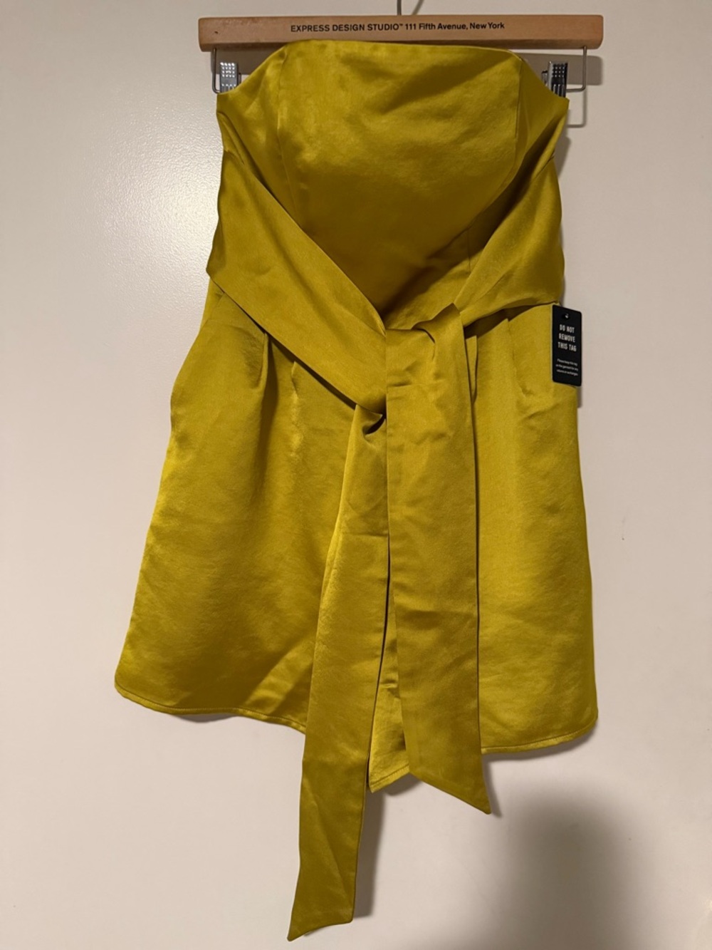 Express Strapless Satin Mini Dress in Chartreuse Yellow
